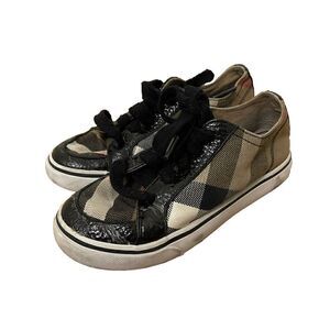 BURBERRY Kids canvas plaid brown lace up sneakers size US 11 EU 28